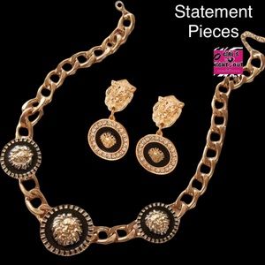 Lion head necklace and earrings